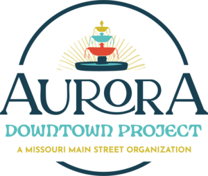 Aurora Downtown Project fountain logo, A Missouri Main Street Organization