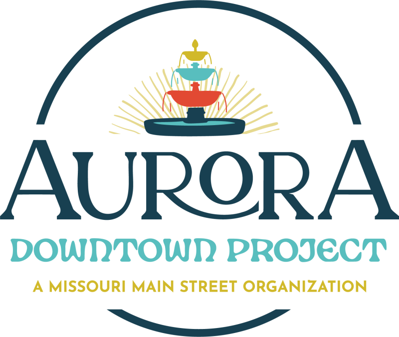 Aurora Downtown Project fountain logo, A Missouri Main Street Organization
